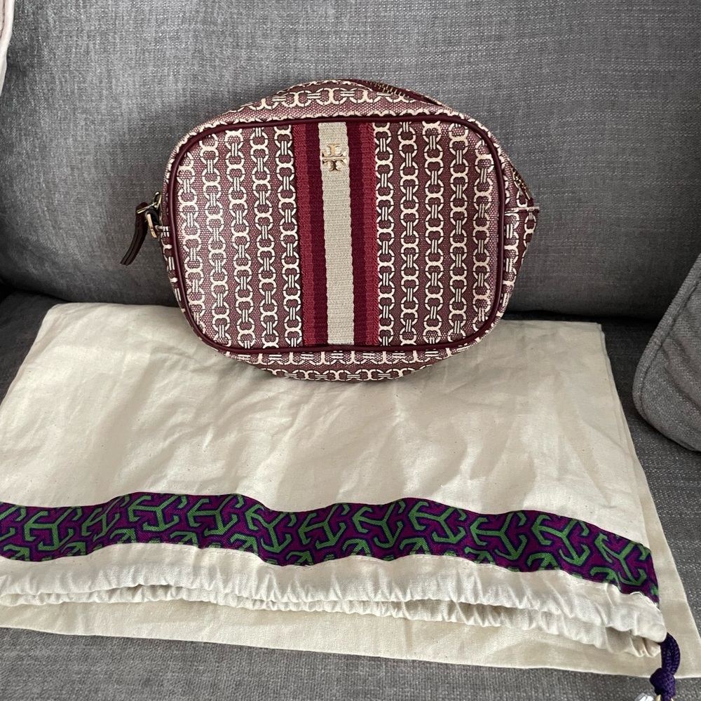 Tory Burch Brown and Red Patterned Women's Clutch: Makeup bag